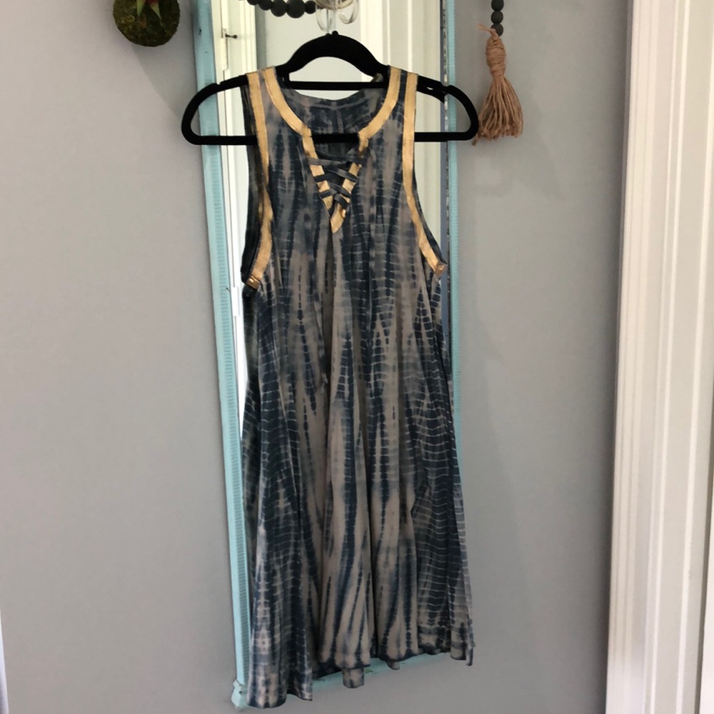 Natural life Tie dye & gold accent swing dress L